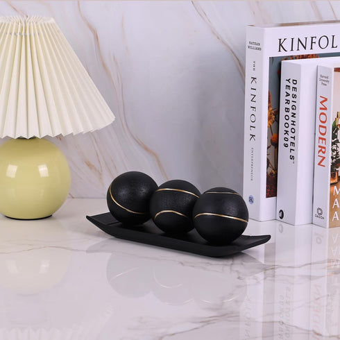 Set, LCCCK Decorative Tray with Balls Black Gold Decor Orbs TV Stand, Coffee Table Centerpiece, Elegant Orbs Decorative