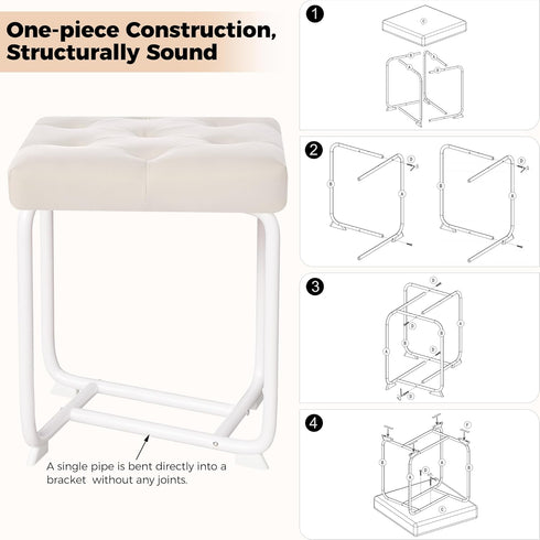 KFD01W BEWISHOME White Vanity Chair, Leather Vanity Stool, Small Stool Chair for Vanity, Square Ottoman Foot Stool