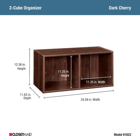 ClosetMaid Cubeicals 2-Cube Storage Shelf Organizer, Stackable or Wall-Mountable, Easy Assembly, Dark Cherry Finish