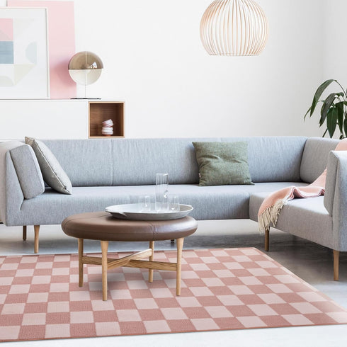 64ft Btargot Light Pink Checkered Area Rug for Living Room, Princess Prince Castle Modern Abstract Checkerboard Throw