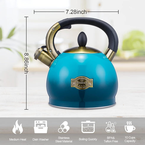 s-p Whistling Tea Kettle, Stainless Steel Teapot (2.8 QUART, Blue) for Stove Top Use