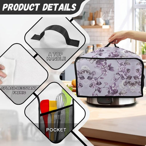 Purple Flower Slow Cooker Dust Cover, Oval 6-8 Qt Dust Proof Convenient Kitchen Accessory