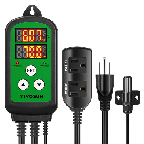 VIVOSUN 1500W Humidity Controller, Pre-Wired Digital Humidistat with Dual LED Displays, Ideal for Greenhouse, Grow