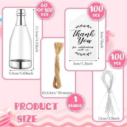 60 Set, Gerrii Pcs Silver Champagne Bottle Container Mini Champagne Candy Bottles Plastic DIY Favor Candy Jars