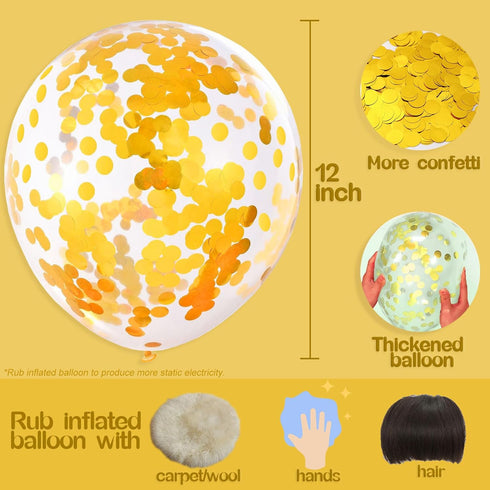 Gold Confetti Balloons - 25 Pcs Thickened 12 Inch Clear Latex Balloons with Confetti for Party Decorations