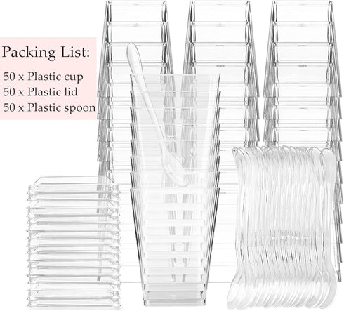 50 Pack 5 oz TOFLEN Plastic Dessert Cups with Lids for Party, Mini Dessert Cups with Spoons Dessert Shooter Cups