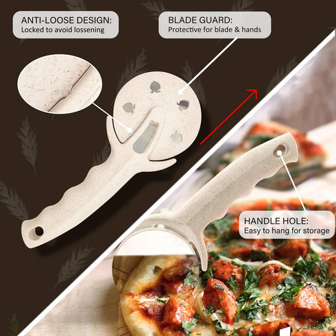 Pizza Cutter Wheel, Stainless Steel Slicer with Cover, Super Sharp and Dishwasher Safe, Beige