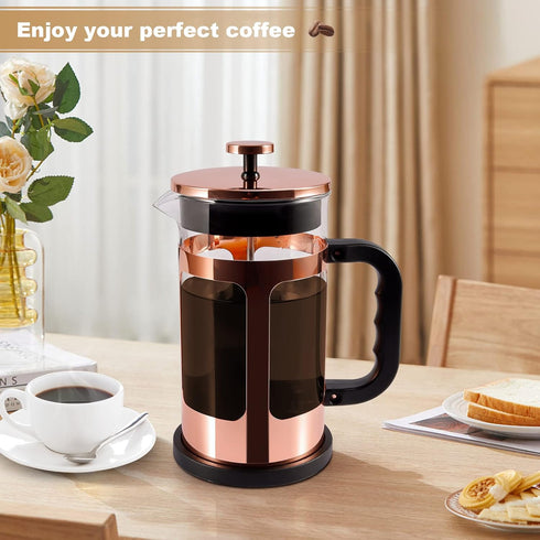 French Press Coffee Tea Maker, Upgrade Heat Cold Resistant Thickened Glass, 4 Level Stainless Steel Filtration, 1000ml