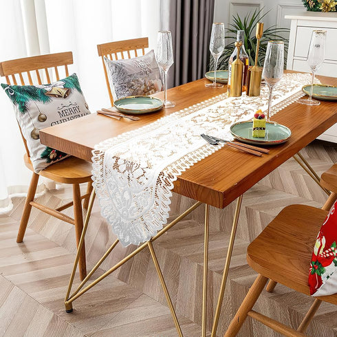 72 Inch Lace Table Runner Long White Christmas Table Runners Farmhouse Boho Table Runer Cotton Woven Table Runner