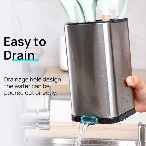 Kitchen Utensil Holder for Countertop Organizer, Stainless Steel Storage Caddy for Flatware, Medium Silvery
