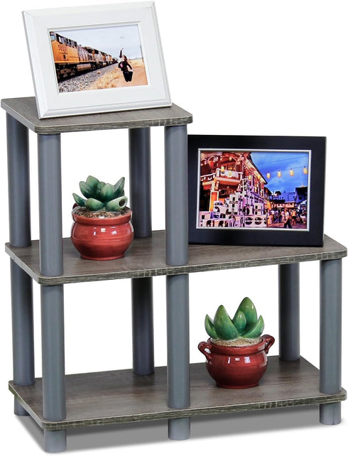 2-Tier 3-Cube Furinno TURN-N-TUBE Storage Shelves, Ladder Shape Book Shelf with Open Frame Design, Corner Shelf