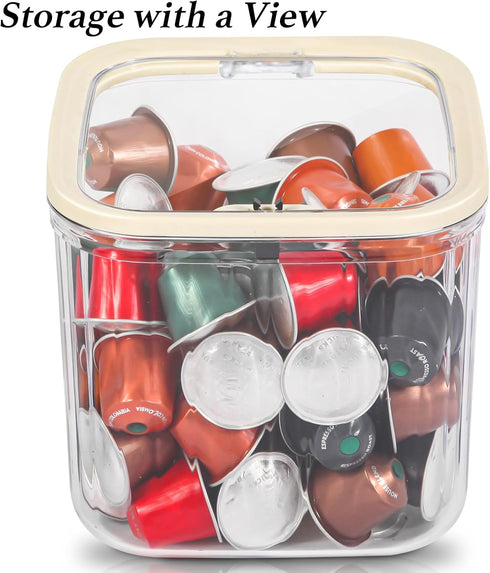 Clear Coffee Pod Holder with Lid, Small Food Storage Organizer Bins for Kitchen, Pantry, and Cabinet Organization
