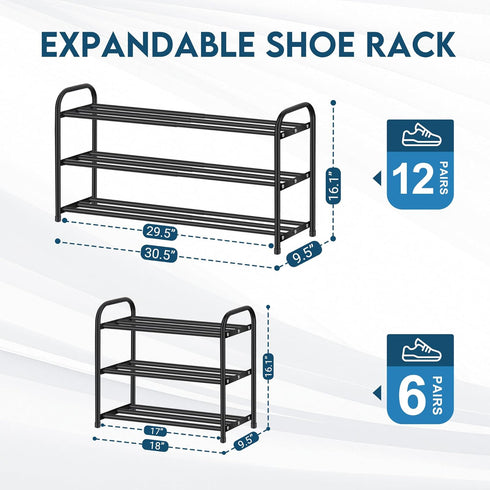 3-Tier Closet, 18"-30.5" LOFTEY Expandable Shoe Rack, Adjustable Metal Shoe Organizer Shelf, Small Shoe Rack