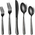 Black Hammered Silverware Set, 20-Piece Heavy Duty Stainless Steel Flatware for 4, Food-Grade Cutlery Set, Mirror Finish