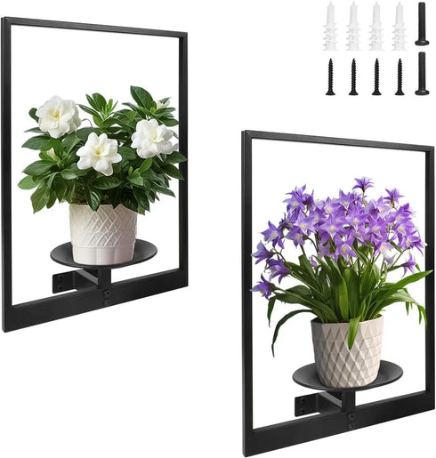 SUNLITOPTO (2 PACK(BLACK)) Plant Wall Shelf, Metal Modern Style Frame, Picture Wall Plant Holder, Plant Frames
