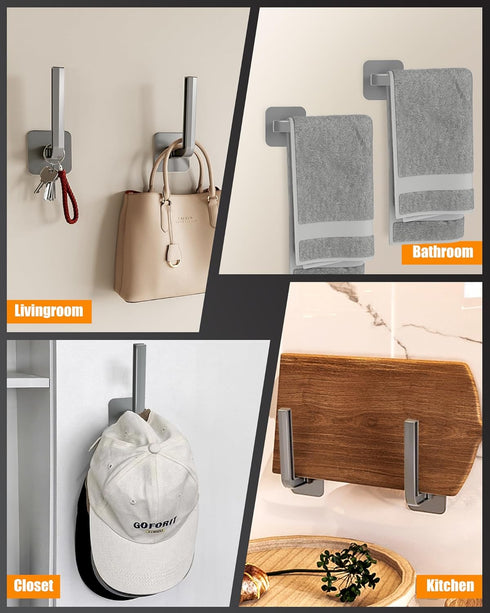 Hat Rack for Hat Storage, 8-Pack Multi-Purpose Organizer, Strong Adhesive Hat Hooks for Wall, Baseball Caps, Gray