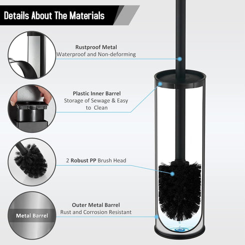 2 BGL Stainless Steel Toilet Brush with Holder, Black Bristle Heads