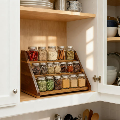 Arflo Countertop 3 21 Acacia Wooden Spice Rack for - Tiered Spice Rack Organizer for Cabinet - Kitchen Spices
