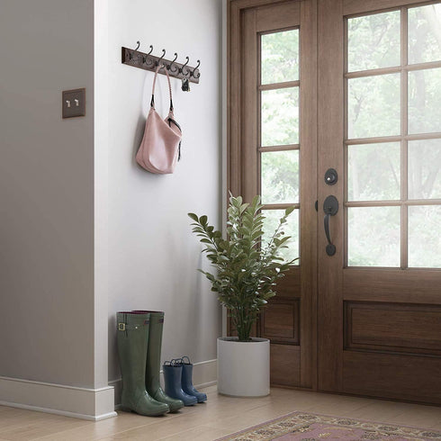 LIBERTY Wall Mounted Coat Rack with 6 Decorative Hooks, 27 Inch, Soft Iron and Cocoa