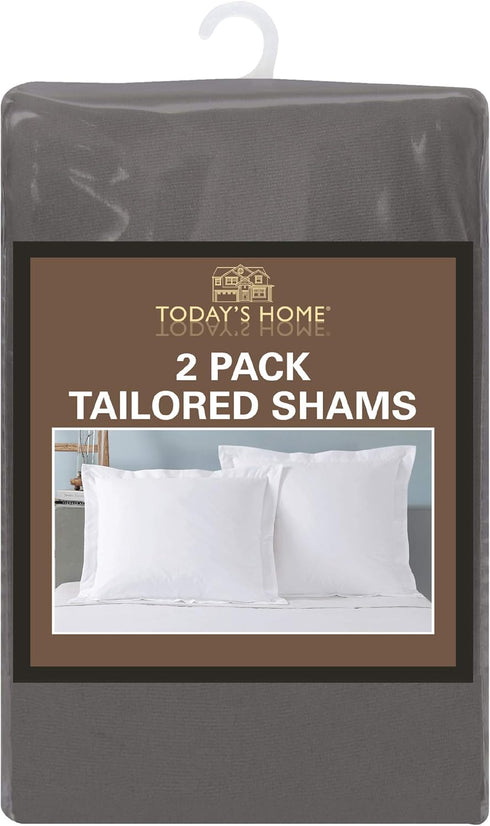Tailored Bed Pillow Shams, Cotton Blend Design, Standard, Grey by Today’s Home - 2-Pack