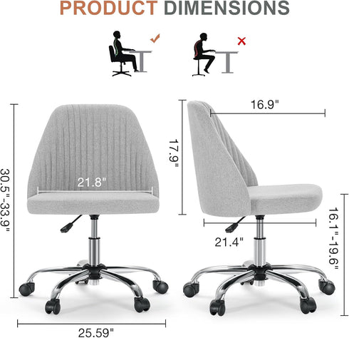 Armless DUMOS Office Chair, Comfy Desk Chair Rolling Vanity Swivel Task Chairs with Wheels, Wide Seating Height