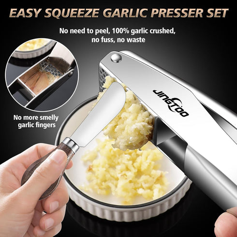 5 Garlic Press Stainless Steel, Premium Garlic Mincer - Years Warranty - No Need to Peel Garlic Crusher, Ginger Masher