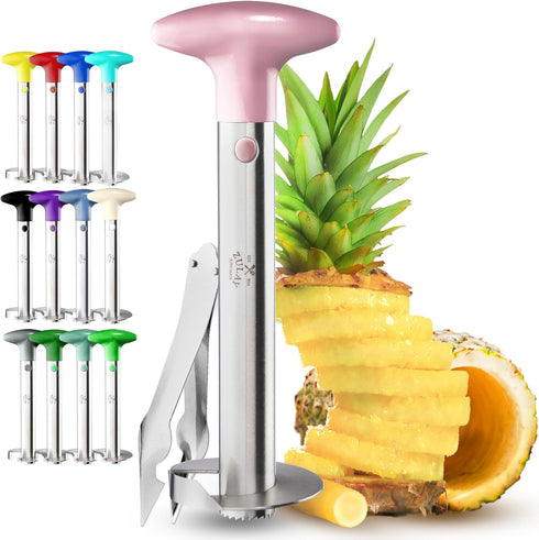 Zulay Kitchen Stainless Steel Pineapple Corer & Slicer - Heavy Duty Cutter with Reinforced Blade, Pink