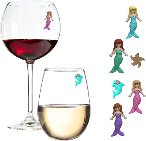 Mermaid Magnetic Wine Charms and Glass Markers Set of 6, Great Gift for Women