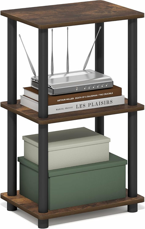 Furinno Turn-N-Tube Storage Shelves, 3-Tier Open Frame Book Shelf, Standing Corner Shelf,