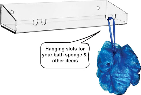 2 Pack 15"L 4.8"W, AMT Acrylic Floating Shelves, x Clear Bathroom Wall Shelves, Bookshelves, Invisible Shelf