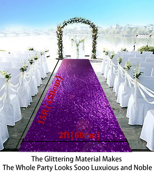 Partisout Aisle Runners for Weddings 2FTx15FT Royal Purple Sequin Rug for Ceremony Sparkle Carpet