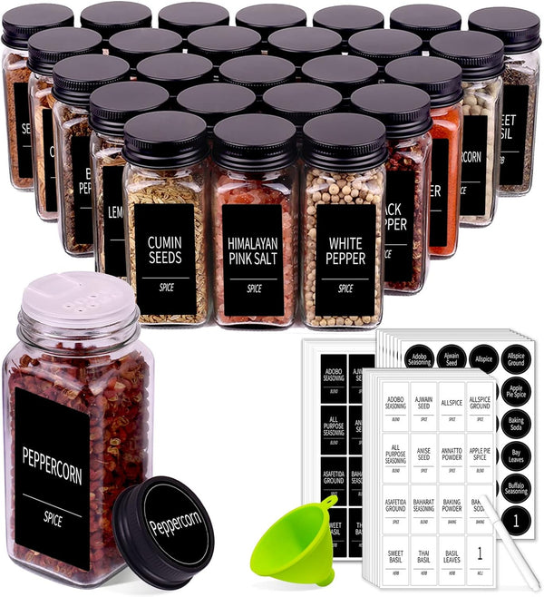 Churboro 36 Spice Jars with 547 Labels- Glass Spice Jars with Black