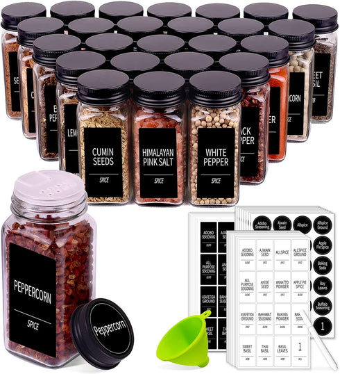 Churboro 48 Spice Jars with 547 Labels- Glass Spice Jars with Black