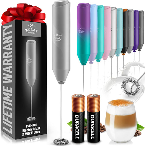 Zulay Kitchen Duracell Powered Milk Frother - Handheld Foam Maker for Coffee, Latte, Matcha, Mini Foamer by Milk Boss