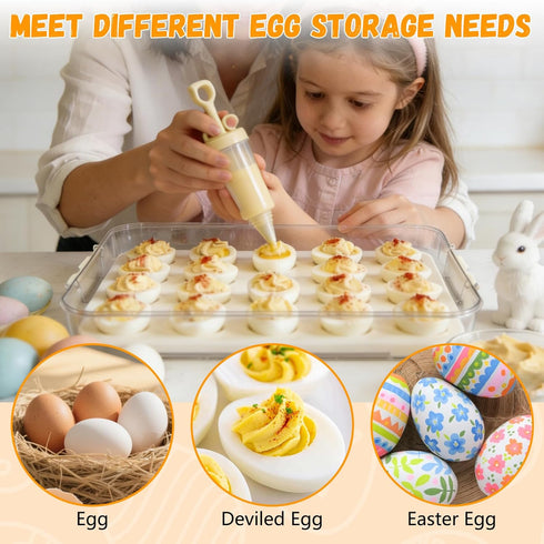 GXXWWSN 2-Layer 40 Deviled Egg Containers with Lid & Handle | Easter Gifts for Kids | Easter Deviled Egg Tray Carrier