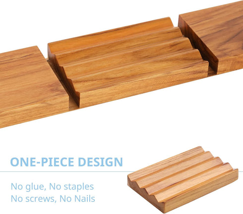 Teak Soap Dish for Shower, Pack of 2 by HTB, Wood Decorative Bath Soap Holder for Kitchen, Bathroom, Sink