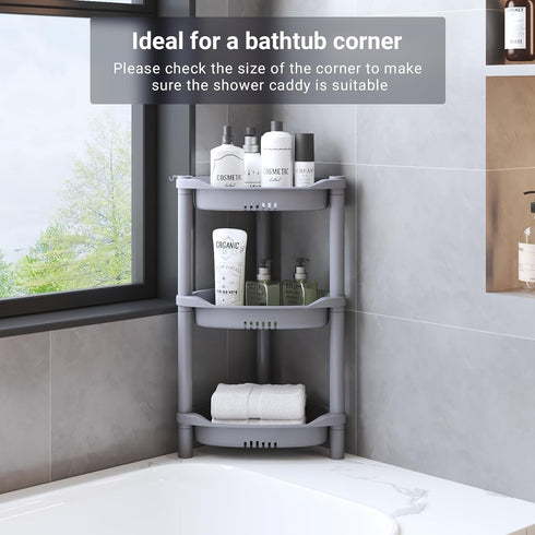 3 14.4 11.2 22.4 Inches, ELYKEN Tier Shower Caddy Organizer Shelf Corner, x x Rustproof, Plastic Shower Rack Stands