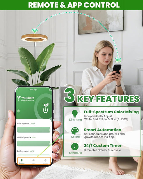 Plant Grow Light,yadoker Smart Plant Light Compatible with Alexa,Google for Indoor Plants,Height Adjustable,Customized