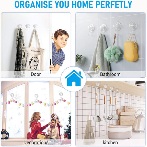 Quntis 4 Pack Suction Cup Hooks, Multi-Purpose Clear Waterproof Heavy Duty Hangers for Bathroom and More