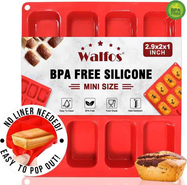 Walfos Silicone Mini Loaf Pan, 12 Cavities Non-stick Bread Brownie Pan for Mini Bread & Cheesecake