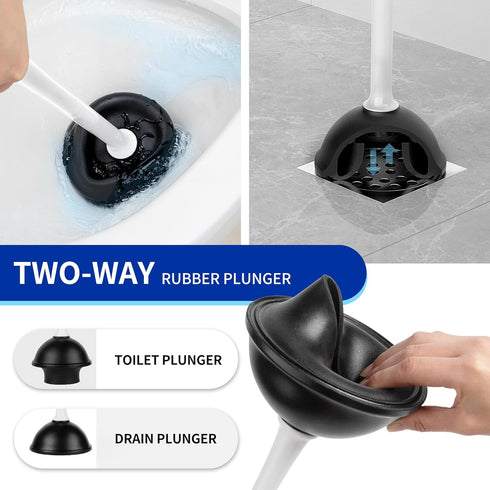 MR.SIGA Toilet Plunger and Bowl Brush Set, Heavy Duty Bathroom Cleaning Tools with Holder, White, 1 Set