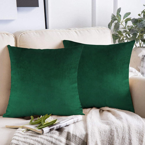 16x16 Dark Green Velvet Throw Pillow Covers Set of 2 - Emerald Green Christmas Decor Cushion Cases for Home, Couch,