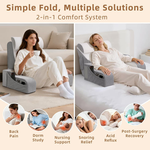 5PCS 2 1 19 Reading Pillow for Sitting in Bed Adult, in Foldable Back Wedge Pillow for Sleep, Ergonomic Back Support