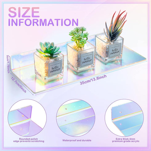 Maitys (2 Rainbow Iridescent Acrylic Shelves Floating Wall Ledge Bookshelf Wall Mounted Shelf Display Organizer