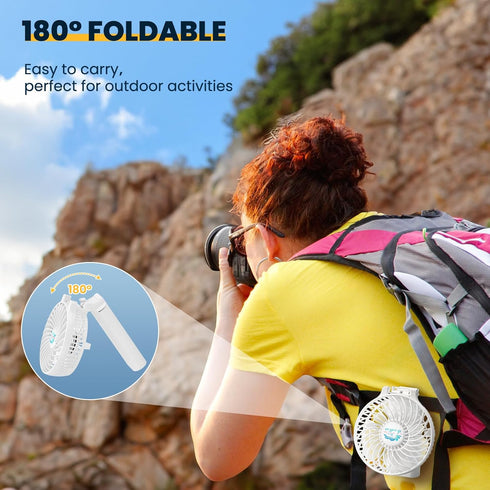 HandFan 5200mAh Portable Handheld Fan, Foldable, Battery Operated, 3 Speeds, 5-20H Working Time, White