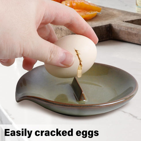 Egg Cracker & Spoon Holder, Ceramic Spoon Rest for Kitchen, Heat Resistant Utensil Holder for Countertop