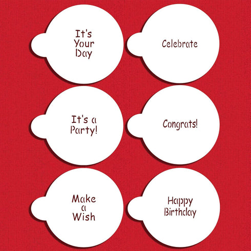 Designer Stencils It's a Party Cookie Stencil Set, Beige/Semi-Transparent (HAPPY BIRTHDAY - CONGRATS - IT'S A PARTY -