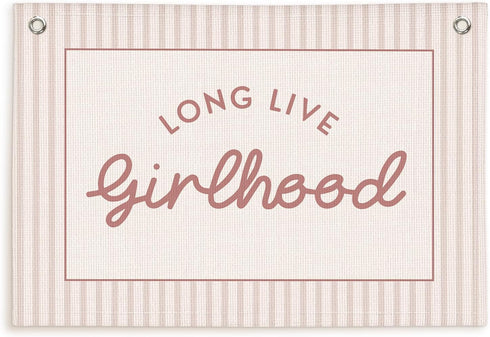 Lacama Long Live Girlhood Banner, Girls Room Decor Pink Linen Banners Wall