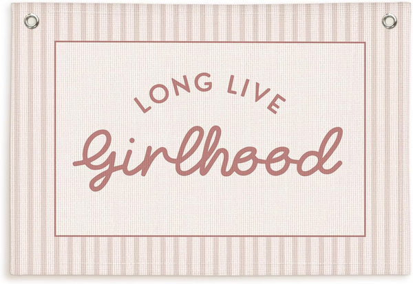 Lacama Long Live Girlhood Banner, Girls Room Decor Pink Linen Banners Wall