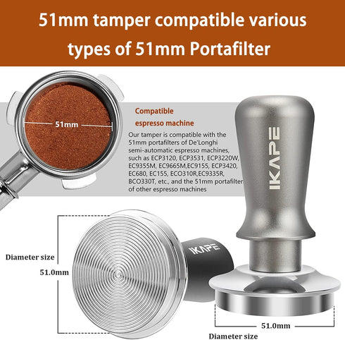 51mm Calibrated Espresso Tamper, Coffee Tamper with Two Calibrated Springs, 100% Food Grade 304 Stainless Steel